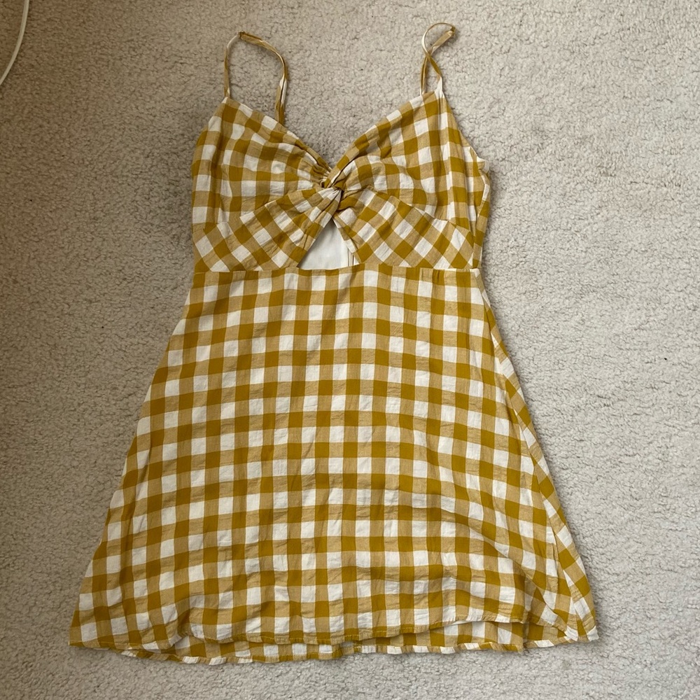 Yellow Checkered Cut Out Mini Dress
